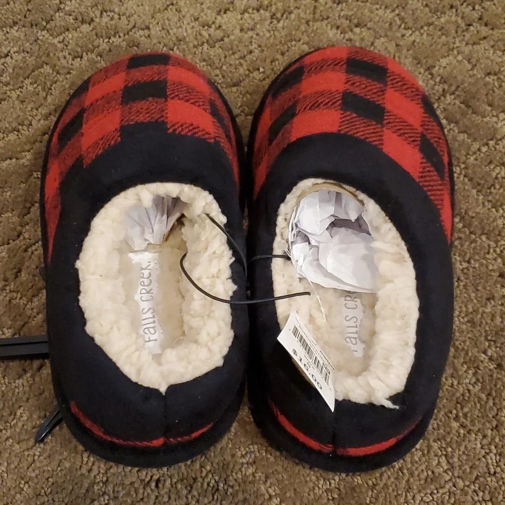 Boys Girls Falls Creek Buffalo Check Scuff Slippers Size 11/12 13/1 Holiday NWT